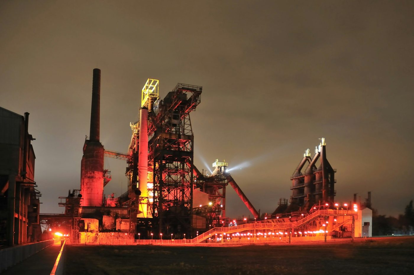 Steel plant at night